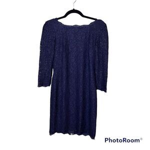 Adrianna Papell Knee Length Dress Exposed Zipper Lace Overlay Size 4